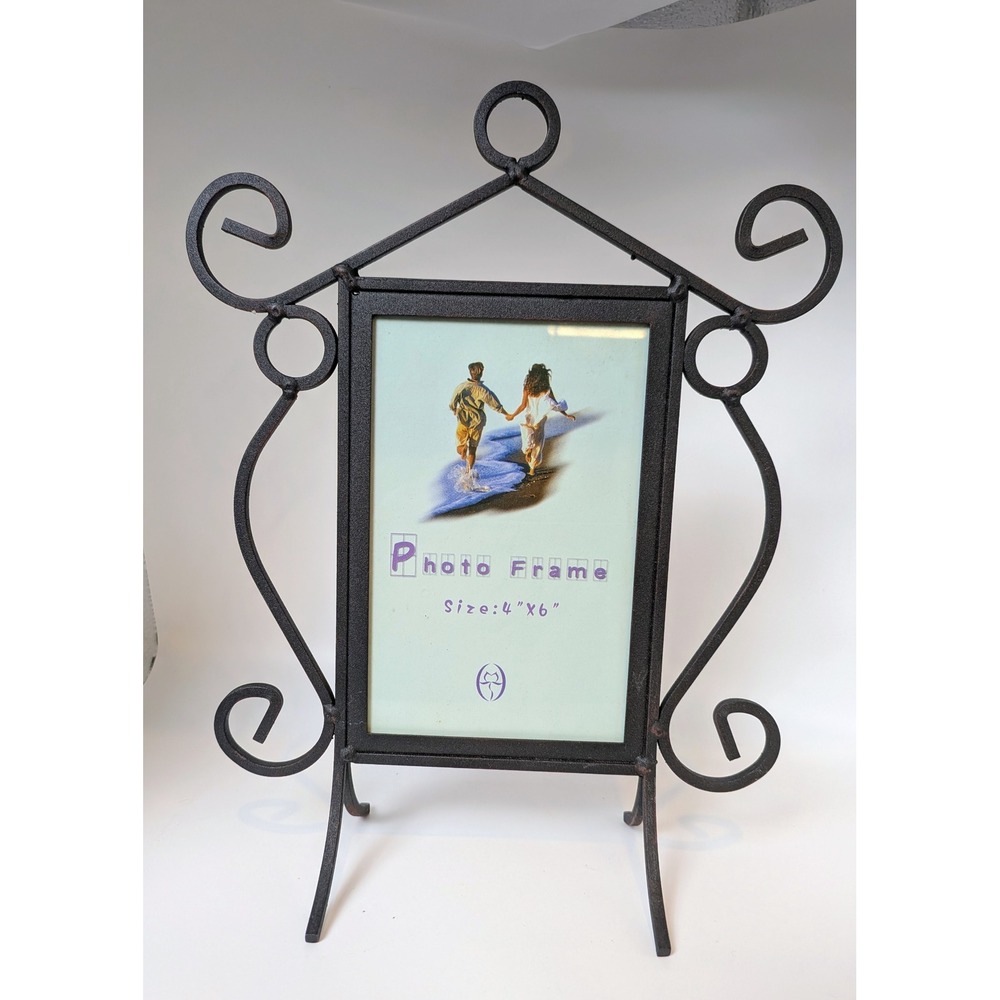 Vintage Wrought Iron Scroll Tabletop Photo Frame